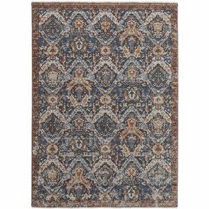 HomeRoots 5' X 8' Ivory Blue And Burnt Orange Floral Area Rug With Fringe - 1 of 3