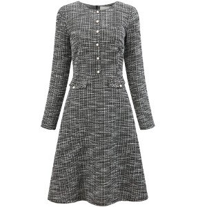 INSPIRE CHIC Women's A-Line Tweed Long Sleeve Trendy Fall Vintage Work Flare Dress - 1 of 4