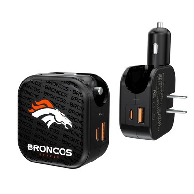 Denver Broncos Text Backdrop 18-Watt 2 in 1 USB A/C Charger