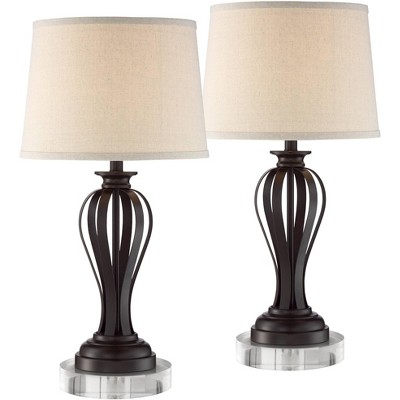 Regency Hill Freddie Bronze Metal Table Lamps With 8" Round Risers