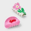 Girls' 2pk Flower Claw Clip Set - Cat & Jack™ Pink: Hair Styling, Floral Pattern, All Hair Types, Ages 3+ - 2 of 3