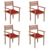 vidaXL Stackable Patio Chairs in Solid Teak Wood with Red Cushions, Outdoor Furniture Set for Gardens and Patios, Pack of 4 - 2 of 4
