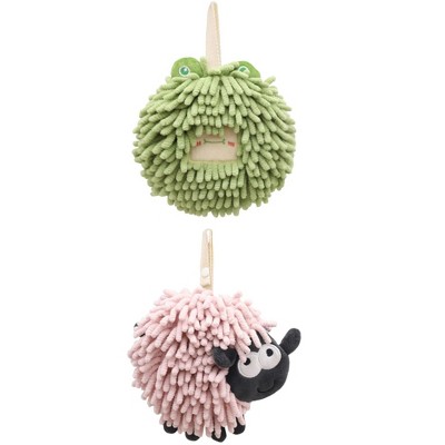 REGALWOVEN Cute Decorative Funny Sheep Shape Fast Drying Hanging Hand Towels 7" x 7" 2 Pcs