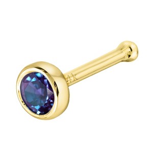 Jewelry Avalanche 22G 14K Gold Bezel-set Alexandrite Ball-end Nose Stud - 1 of 3