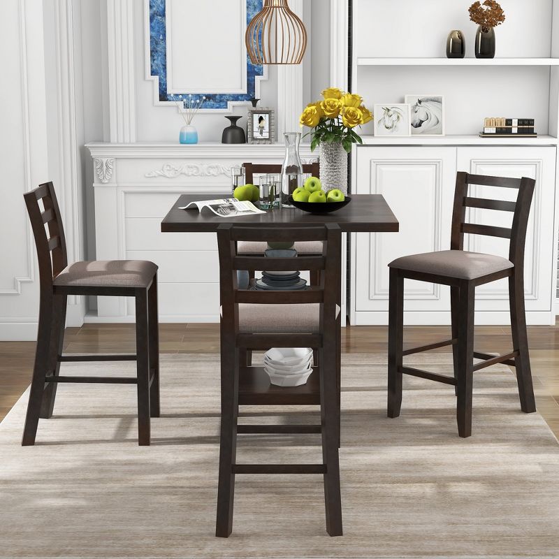 5-Piece Wooden Counter Height Dining Set with Padded Chairs and Storage Shelves-ModernLuxe, 2 of 7