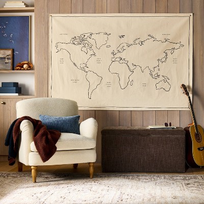 72"x48" Beige Linen World Map Wall Tapestry