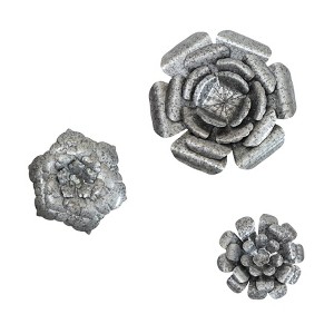 Brewster (Set of 3) Lani Silver Flowers Metal Wall Arts: Hammered Iron, Botanical Decor, 12x8" - 1 of 4