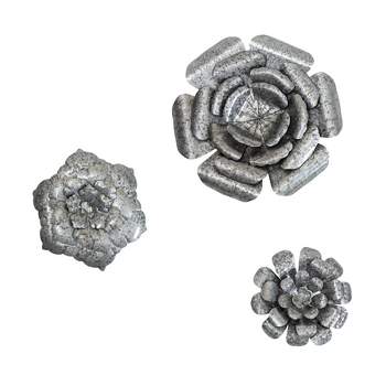 Brewster (Set of 3) Lani Silver Flowers Metal Wall Arts