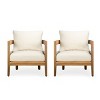 Set Of 2 Outdoor Solid Acacia Wood Club Chairs,Fabric Upholstered Lounge Armrests Chair,PE Rattan Weave Patio Accent Chair-Coolbibila - 3 of 4