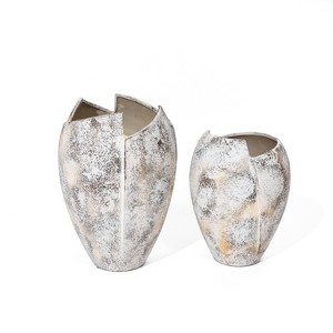 LuxenHome 2-Piece Marbled White Modern Stoneware Vase Set Brown - 1 of 4