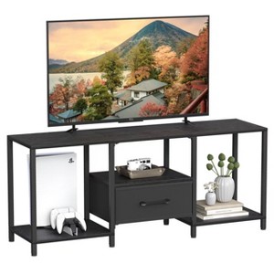 TV Stand with Fabric Drawer for 55 Inch TV, Entertainment Center with Open Shelves, Media TV Console Table for Living Room, Bedroom, Black - 1 of 4