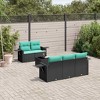 vidaXL 6 Piece Garden Sofa Set with Cushions Black Poly Rattan - Black and Blue - 2 of 4