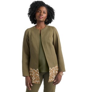 Jessica London Women's Plus Size Embroidered Denim Topper - 1 of 4