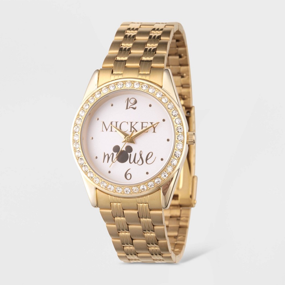 Photos - Wrist Watch Disney Women's  Mickey Mouse Glitz Bracelet Watch - Gold 