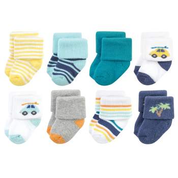 Hudson Baby Infant Boy Cotton Rich Newborn and Terry Socks, Surf Dude