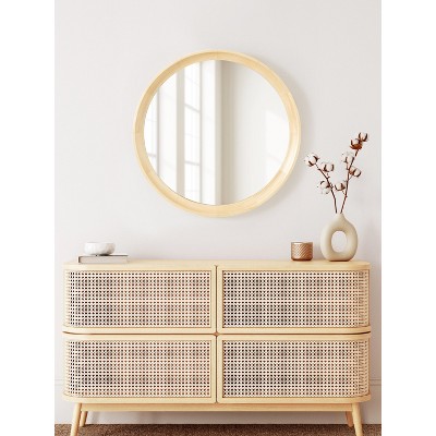 Hatherleigh 24" Natural Wood Round Bathroom Vanity Mirror