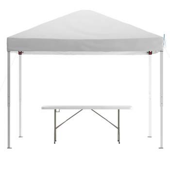 Flash Furniture 10'x10' White Pop Up Event Canopy Tent with Carry Bag and 6-Foot Bi-Fold Folding Table with Carrying Handle - Tailgate Tent Set