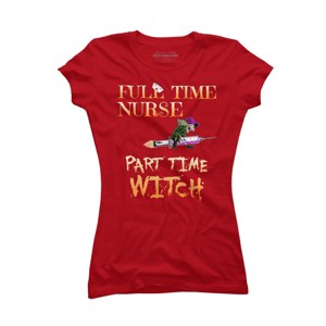 Junior's Design By Humans Halloween Costume Full Time Nurse Part-Time Witch By TeeShirtMadness T-Shirt - 1 of 3