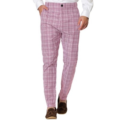 Lars Amadeus Men's Flat Front Unique Plaid Printed Business Dress Pants  Pink 30 : Target