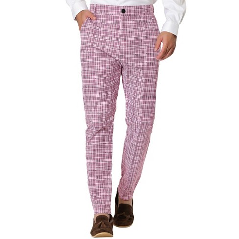 Unique Bargains Men's Plaid Pants Casual Slim Fit Flat Front