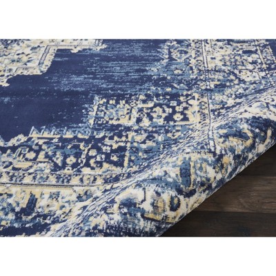 Extra Large Navy Blue Medallion Synthetic Area Rug