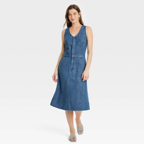 Women s Denim Midi Dress Universal Thread Sky Blue Target