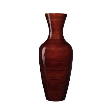 Hastings Home Handcrafted 18" Tall Decorative Bamboo Jar Vase for Silk Plants, Flowers, and Filler Décor - Brown