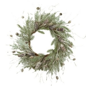 SEVOBAL Wreaths 24" Christmas Pine Wreath Pinecone Greenery Handcrafted Artificial Christmas Wreath for Festive Home Decor, Green, 24"*24"*4" - 1 of 4
