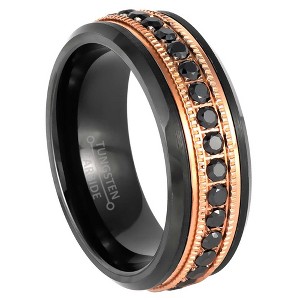 Jewelry Avalanche 2-tone Milgrain Rose Gold Tungsten Black CZ Eternity Mens Wedding Band, Comfort-fit, 8mm - 1 of 4