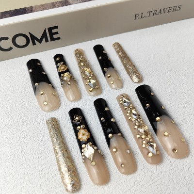 Vynxaria Black Luxurious Wearable Nails for Special Occasions Size L