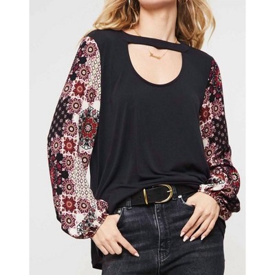 Women's Floral Print Sleeve Knit Top - PROMESA