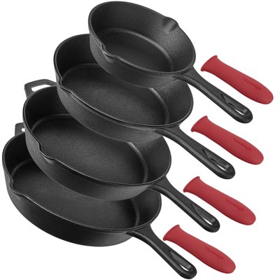 Cuisinel C12606-8-10-12 Indoor Outdoor 6 Inch, 8 Inch, 10 Inch, and 12 Inch Pre Seasoned Cast Iron Skillet Frying Pan Cookware Set with Handle Covers
