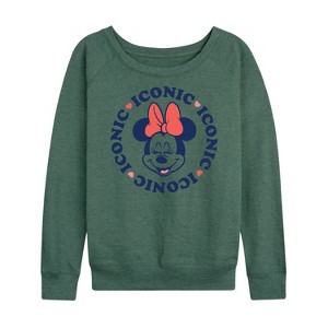 Women's - Disney - Minnie Iconic Repeated Lightweight French Terry Wide Neck Long Sleeve Shirt - 1 of 4