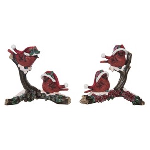 Transpac Set of 2 Resin Santa Hat Cardinal Figurines on Branch - Festive Christmas Decorative Objects for Holiday Cheer - 1 of 1