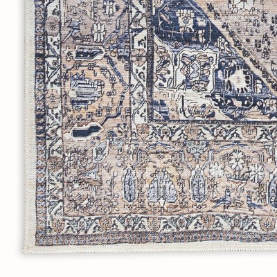 Ivory Blue 9' x 12' Synthetic Flat Woven Washable Rug