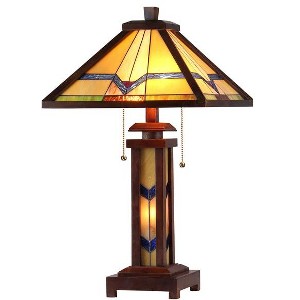 Chloe Lighting Alexander Tiffany-Style 3 Light Mission Double Lit Wooden Table Lamp 15 Inch Shade - 1 of 4