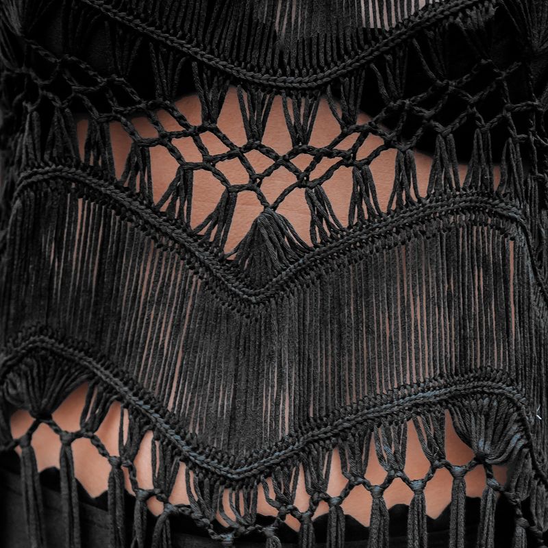 Women's Black Crochet & Fringe Cover-Up Dress - Cupshe, 3 of 6