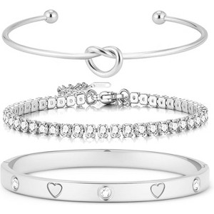 18K Gold Plated Love Bangle Bracelet Stack Cuff Jewelry Set for Women with Gift Box, Elegant Design - 1 of 4