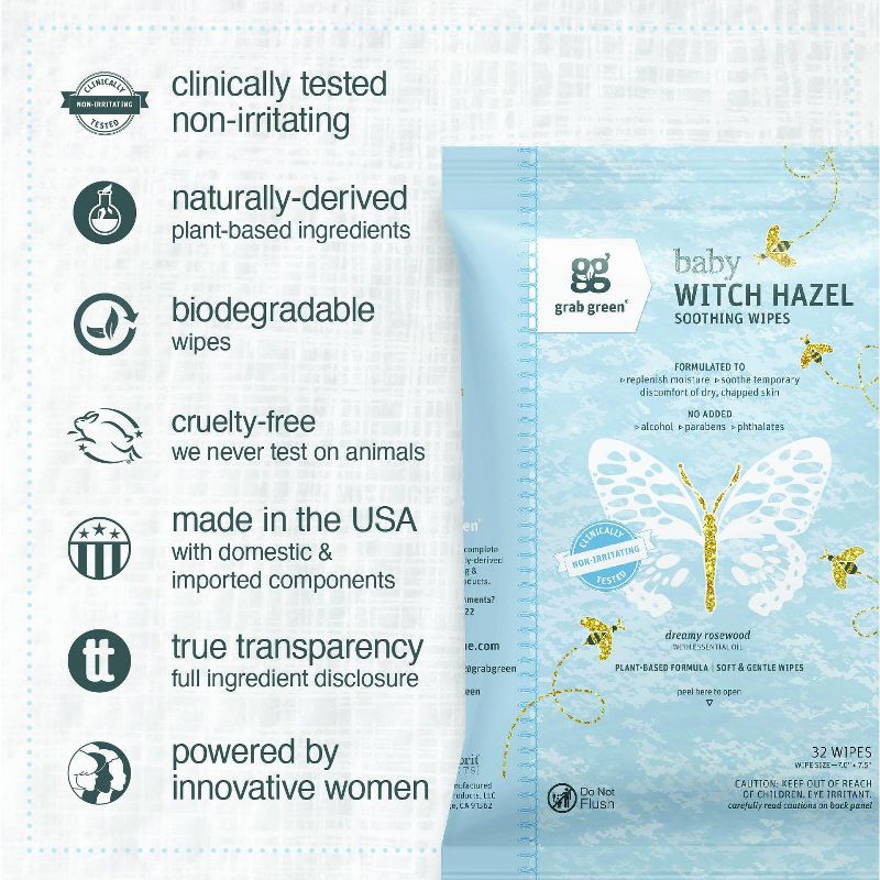 Grab Green Baby Witch Hazel Wipes, 3 of 12