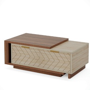 Resenkos Center Coffee Table, Living Room Table,Extendable Coffee Table, Center Table Cocktail Table with 2 Storage Drawers Brown - 1 of 2