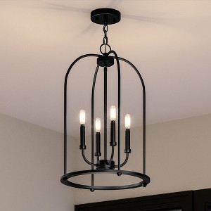 Urban Ambiance Luxury Modern Farmhouse Chandelier 23''H x 15''W,  Midnight Black Finish,  Armidale Collection, UHP3978 - 1 of 4