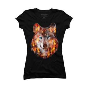 Junior's Design By Humans Wolf Escape From Forest Fire By hkartist T-Shirt - 1 of 2