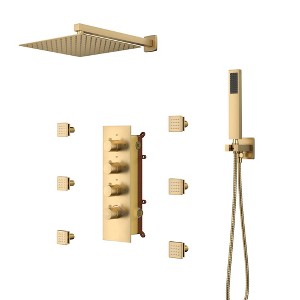 CASAINC 6-Spray Patterns 12 Inches Wall Mounted Rainfall Shower Faucet and Dual Shower Heads System With 6 Body Jets - 1 of 4