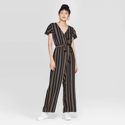 striped short sleeve jumpsuit