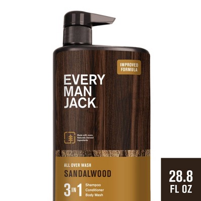 Every Man Jack Sandalwood Hydrating Men's 3-in-1 Body Wash and Shampoo & Conditioner - 28.8 fl oz