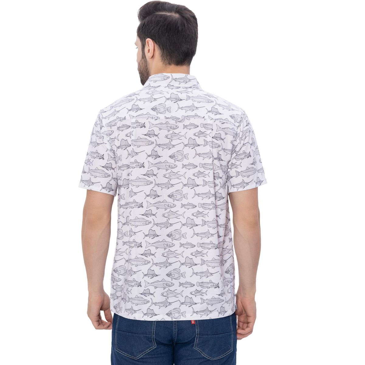 HAPPY BAY Mens Short Sleeve Button Down Casual Beach Shirt XXL Saltwater Fish White - thumbnail 2