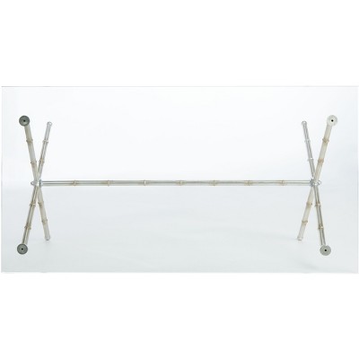 Modern Silver X-Base Rectangular Glass Accent Table