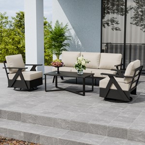 EAGLE PEAK Urban Slate 4 Piece Modern Outdoor Patio Furniture Set, Couch, Swivel Rocking Chairs, and Coffee Table - 1 of 4