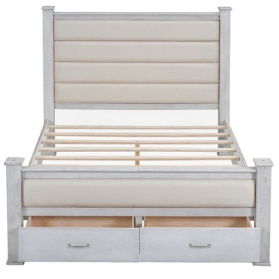 YOOCOZZ Queen Size Platform Bed with Linen Headboard and Footboard, Two Storage Drawers