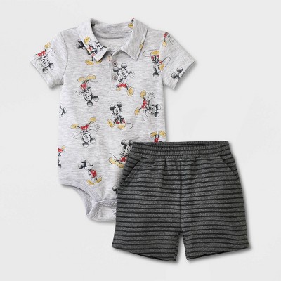 Image of Baby Boys' Mickey Mouse Solid Top and Bottom Set - Heather Gray 3-6M
